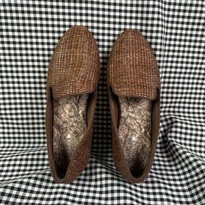 Birdies Starling Loafer Flat Coffee Raffia Basket Weave Brown Women's Size 7.5